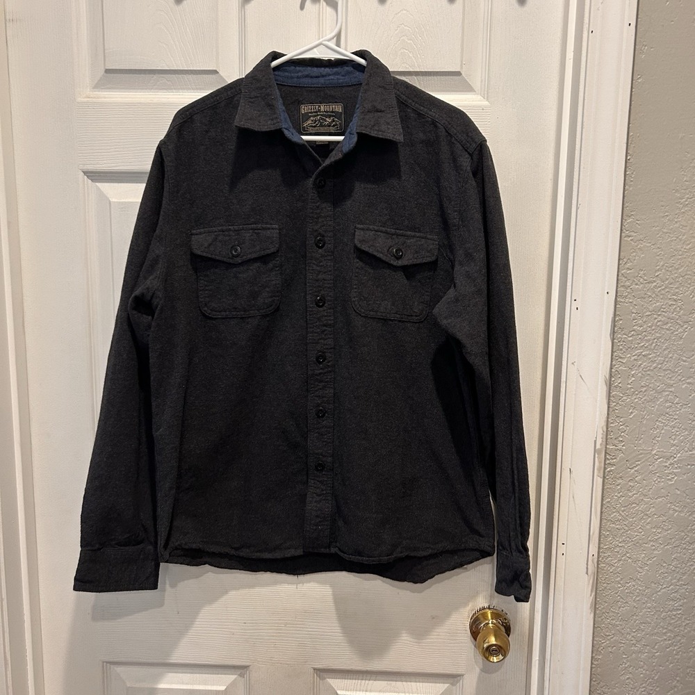 Grizzly Mountain Mens Long‎ Sleeve Chamois Flannel Button Shirt Charcoal Gray L